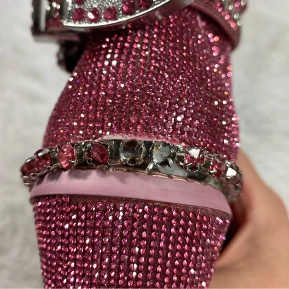 CLUB EXX Pink Sheriff Shine Rhinestone Cowboy Boots Ankle Booties Heeled Size 8 - Picture 13 of 13